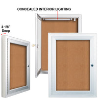 Outdoor Enclosed Bulletin Boards with LED Light | Single Locking Door Metal Display Case in 12 Sizes