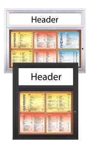 Outdoor Enclosed Menu Cases with Header & Lights for 8 1/2" x 11" Landscape Menu Sizes