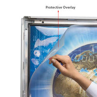 Protective Non-Glare Overlay is Included with 30x40 Illuminated Exterior Silver Lightbox. This Protects Your Poster, Sign, Graphics and Photographs from Dust and Scratches. The Etched Matrix Acrylic Grid allows the LED Lighting to Edge-Light the display Evenly and Brightly.